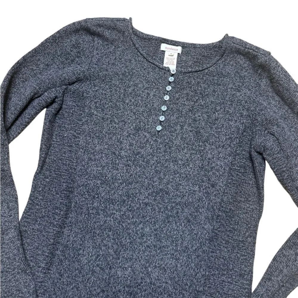 Sundance Homestead Henley Cotton Silk Blend Gray Marled Knit Small